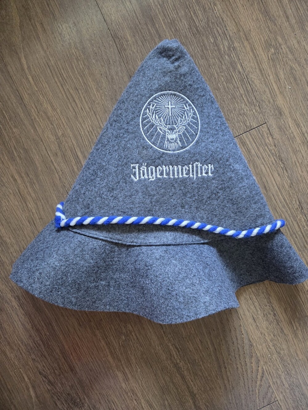 Jagermeister Gray Felt Hat with Blue-and-White Cord